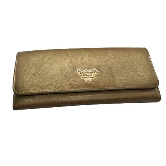 Authentic PRADA Milano Golden Saffiano Leather Long Wallet **FLAWS** - Picture 1 of 12